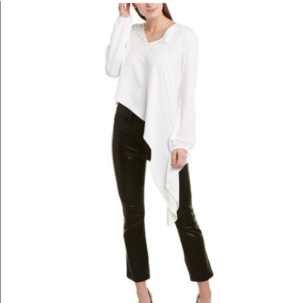BCBGMaxAzria V-Neck Asymmetrical White Blouse